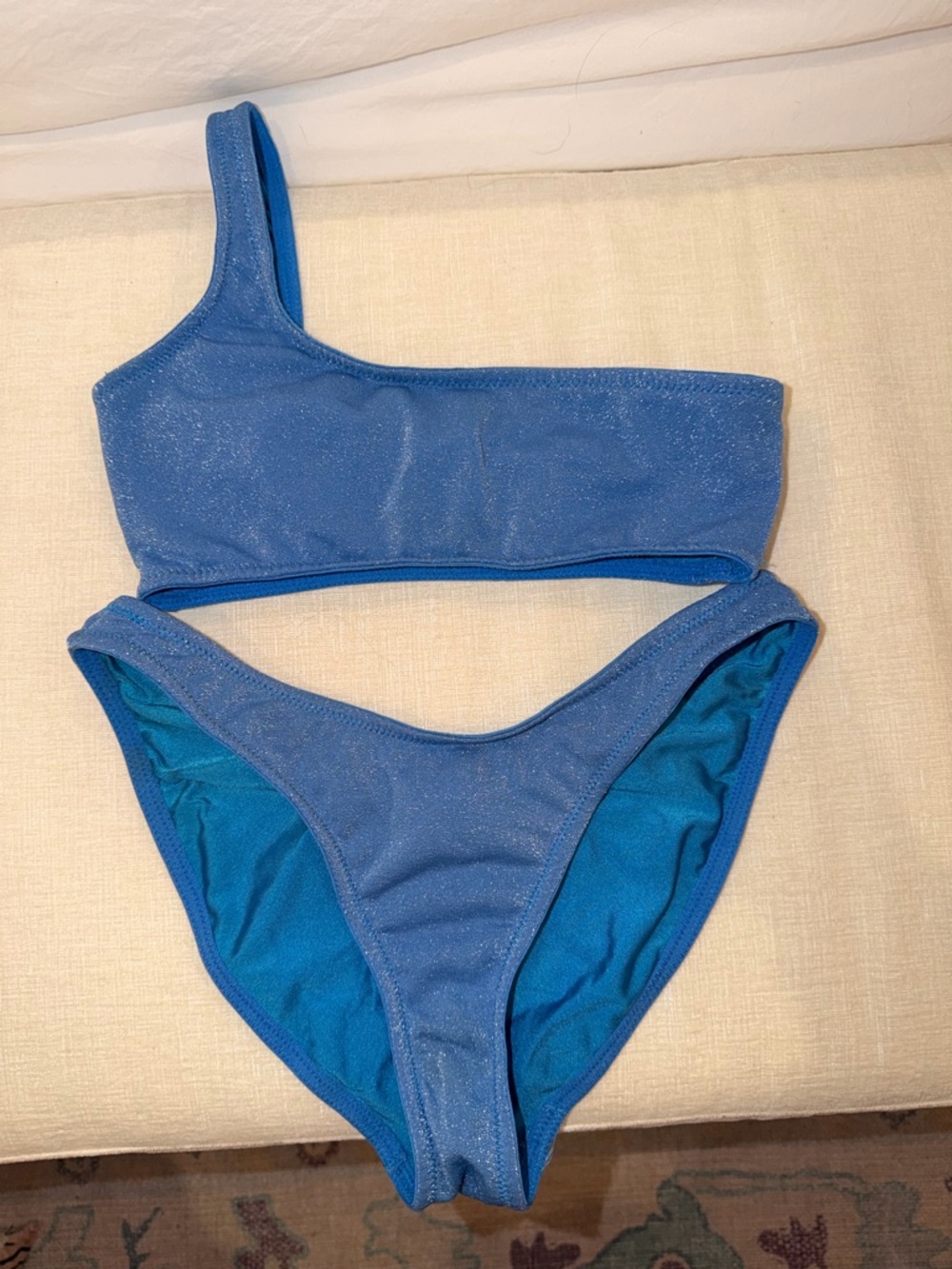 TRIANGL One-Shoulder Shimmery Blue Bikini Set
